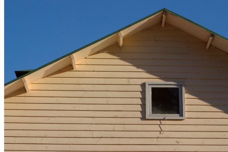 A cantilevered eave on a building