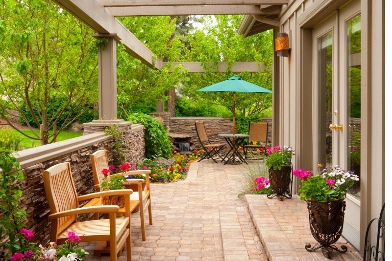A patio attached to the main house