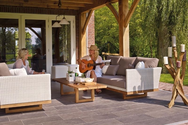 A beautiful outdoor patio attached to the house